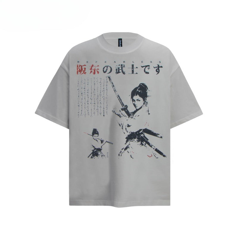 80s And 90s Vintage T Shirts Vintage Washing Water Old Samurai Short Sleeve T-Shirts