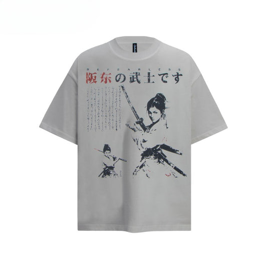 80s And 90s Vintage T Shirts Vintage Washing Water Old Samurai Short Sleeve T-Shirts