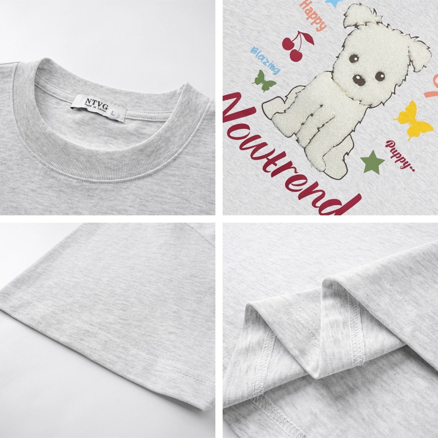 USA Vintage T-Shirt Towel Embroidery Puppy Letter Print Male Summer Loose
