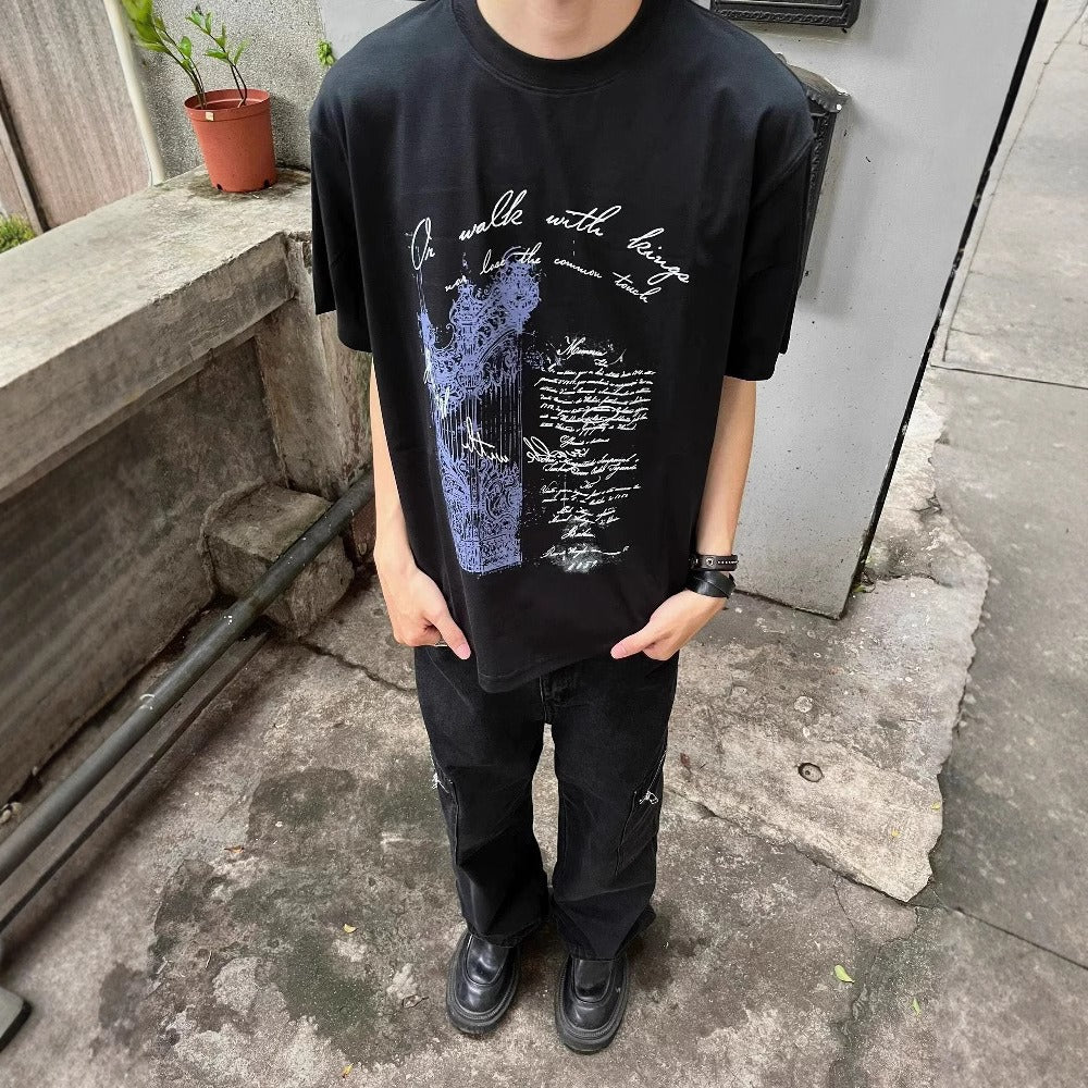 Streetwear Eua t shirt Solona "Magic Contract" printed boxy short wide heavy vintage short sleeve t-shirt