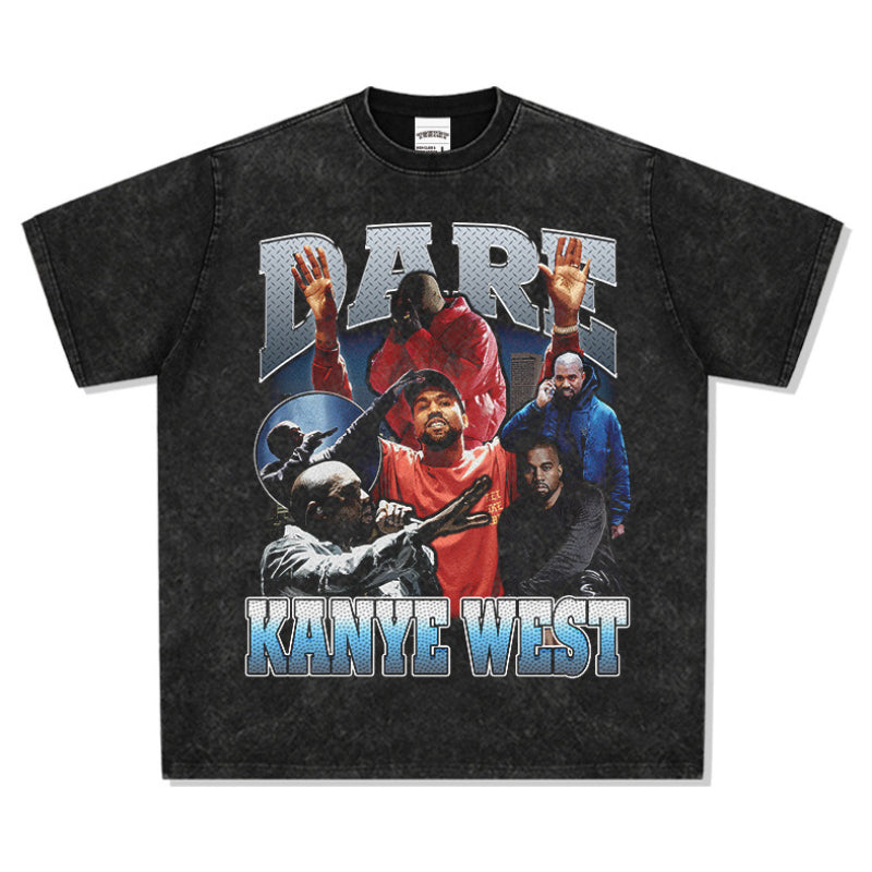 Cool t rapper kanye west vintage hip hop rap print short sleeve t shirt