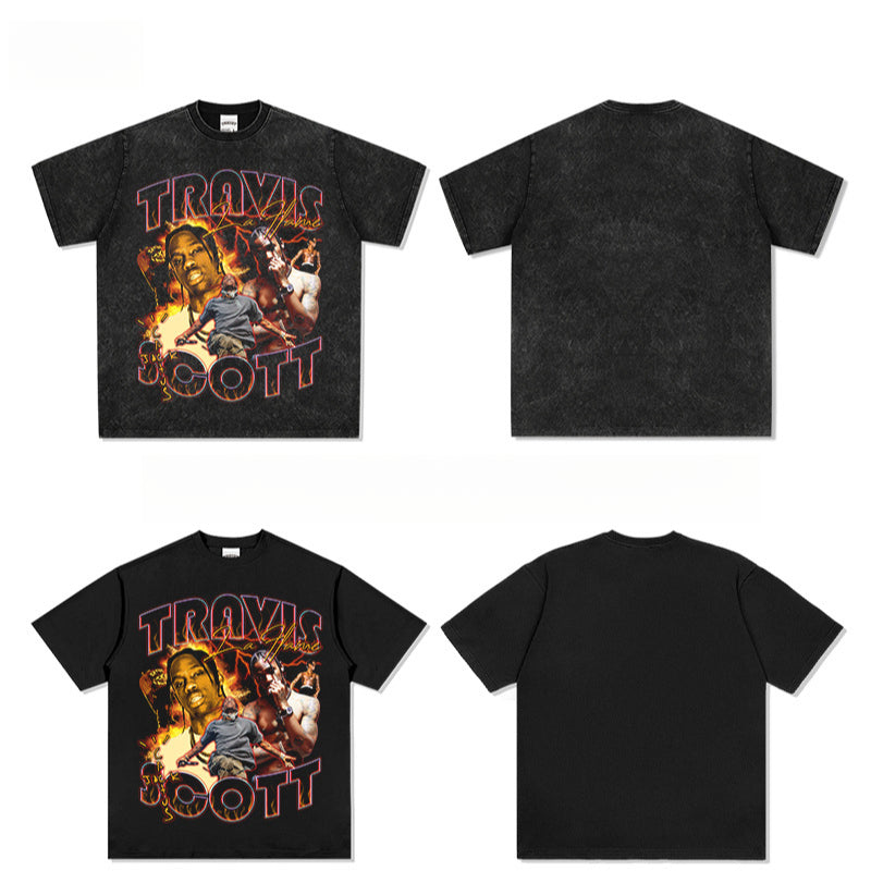 Outfit streetwear vintage hip hop travis scott print short sleeve t-shirt vintage