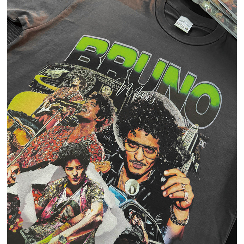 Marcas streetwear usa vintage bruno mars print short sleeve t-shirt vintage