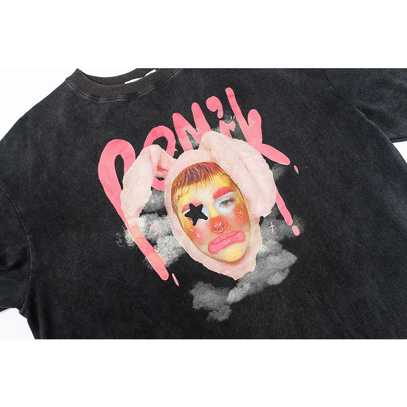 Hip Hop Clothes New York Vintage Clown Print Short Sleeve T-Shirt