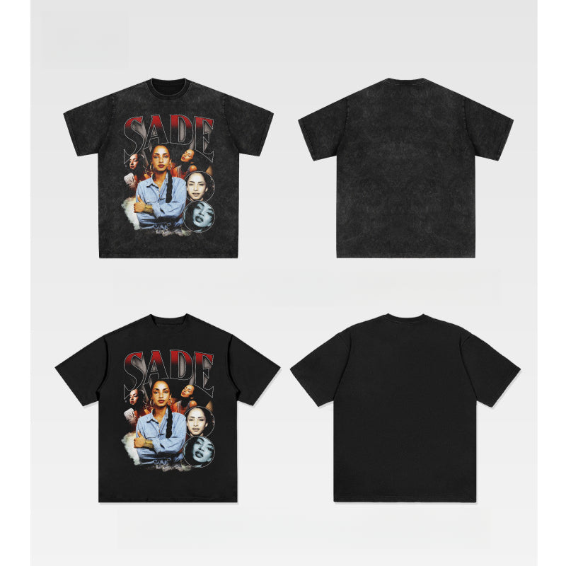 Streetwear Masculino Vintage Hip Hop SADE Printed Short Sleeve T-Shirt, Loose Vintage