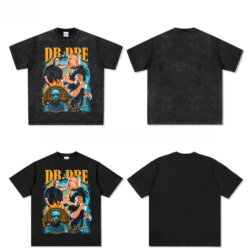 Outfit streetwear vintage hip hop DrDre print short sleeve t-shirt