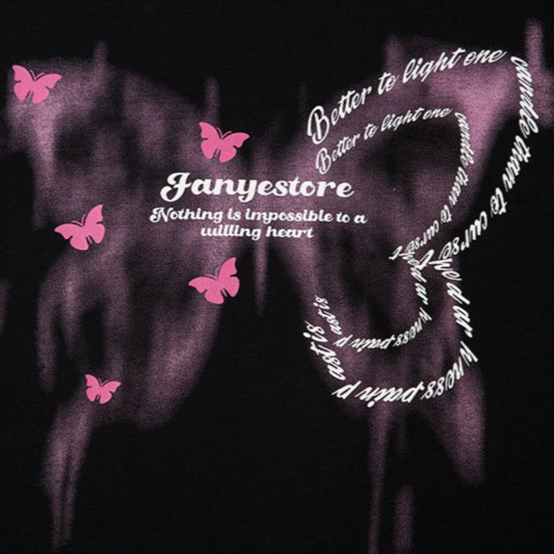 Vintage Tišö Rt Butterfly Graffiti Letter Short Sleeve T-Shirt