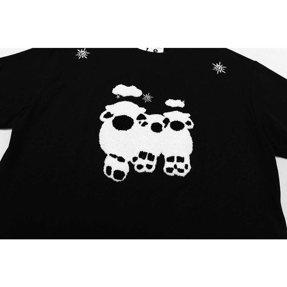 New York Hip Hop Style Vintage Lamb Embroidered Short Sleeve T-Shirt Summer Oversize Casual Top