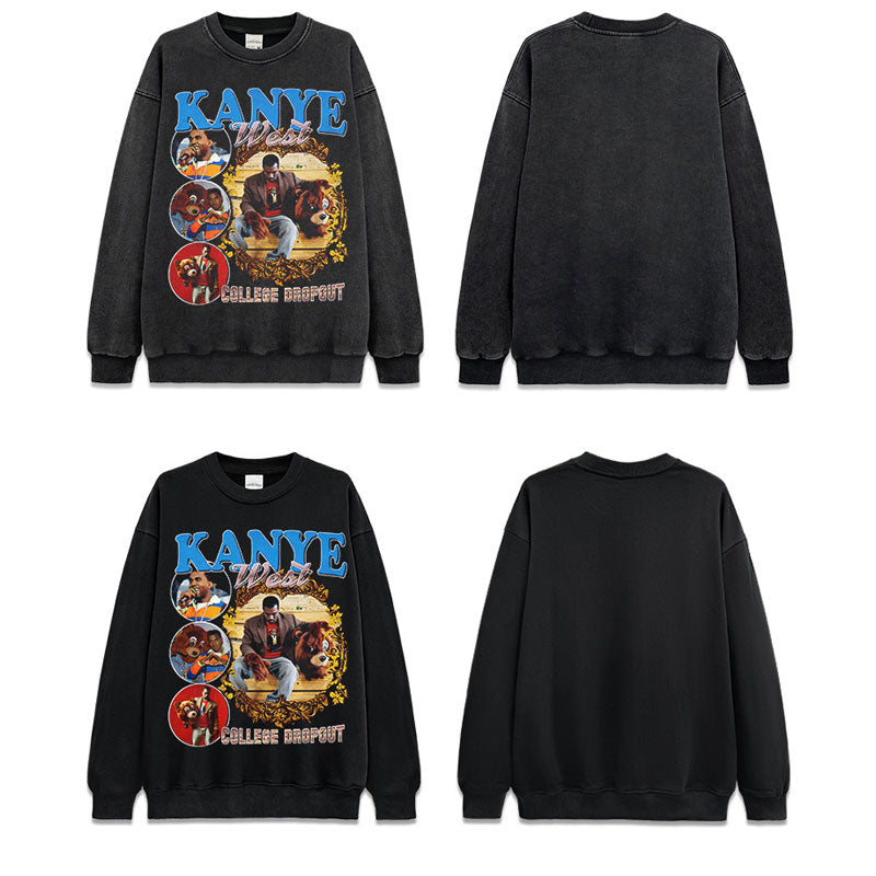 Marcas streetwear usa vintage kanye west print crew neck sweater