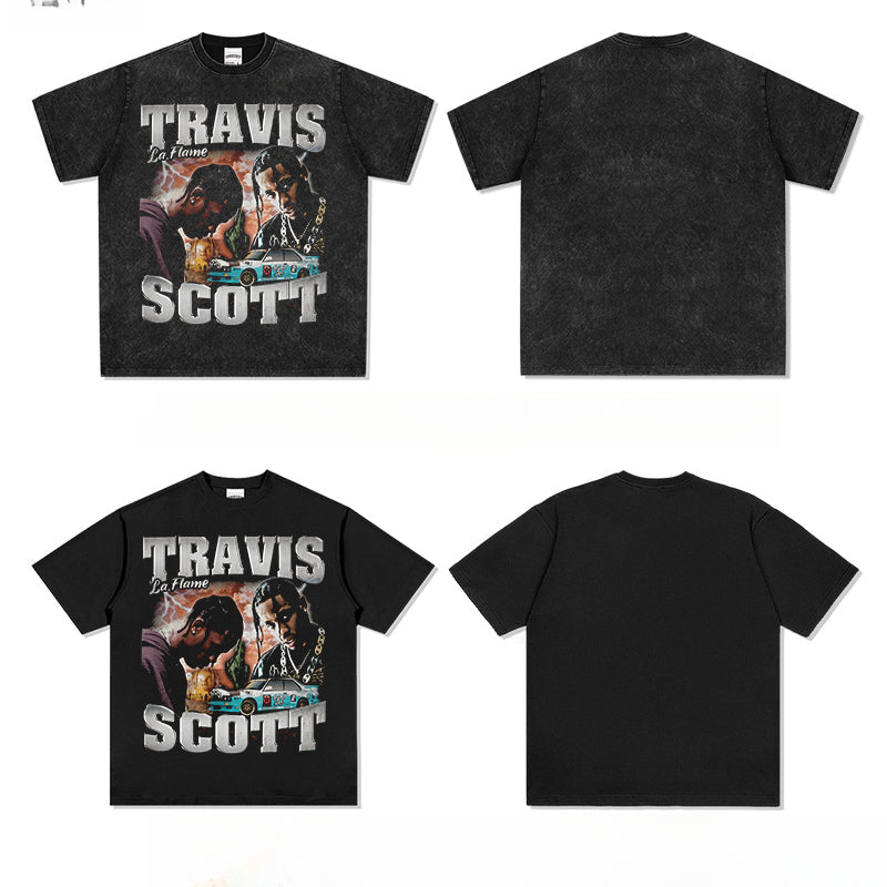 New york hip hop shop hip hop rap Travis Scott print short sleeve t-shirt