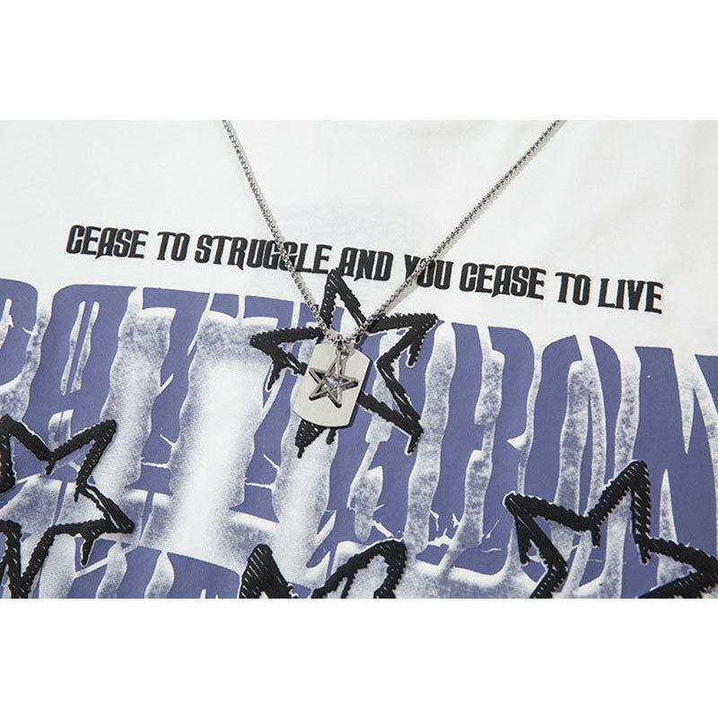 Marcas De Streetwear Pentagram Necklace Letter Print Long Sleeve T-Shirt