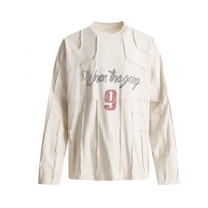 Unisex long-sleeved shirt patchwork raw edges