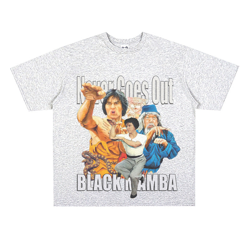 Film Star T Shirt Movie Nostalgia Snake in the Eagle's Shadow Loose Retro Street Cotton T-shirt Men and Women