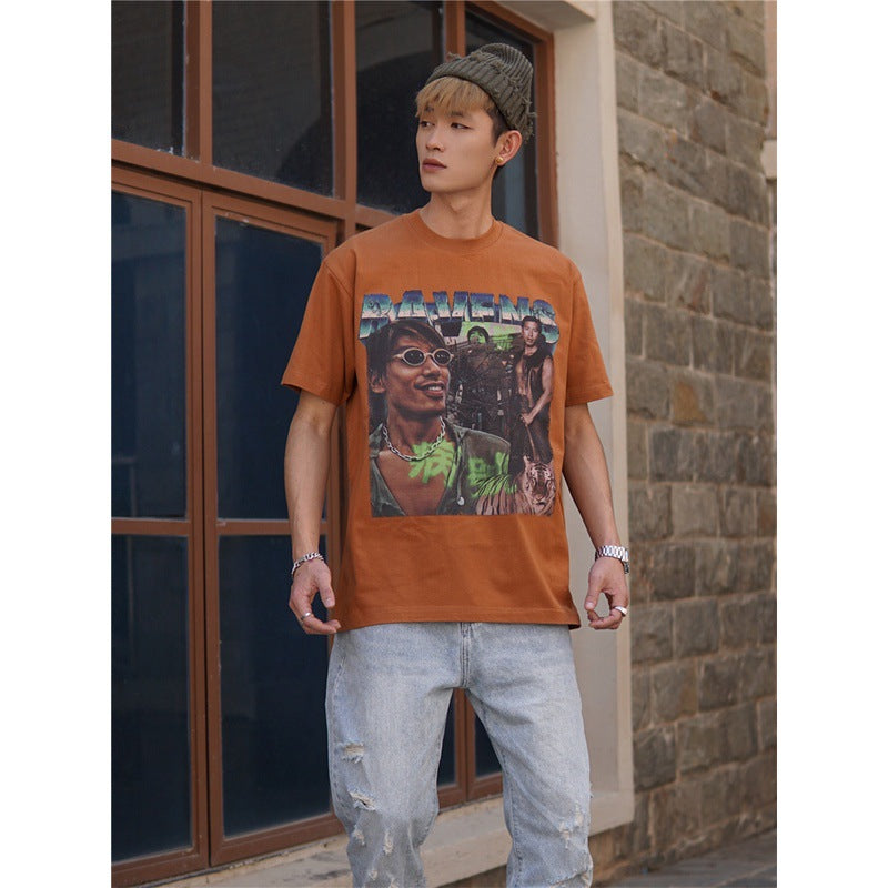 Film Star T Shirt Trendy Cotton Short Sleeve Loose round Neck Retro Heavy T-shirt