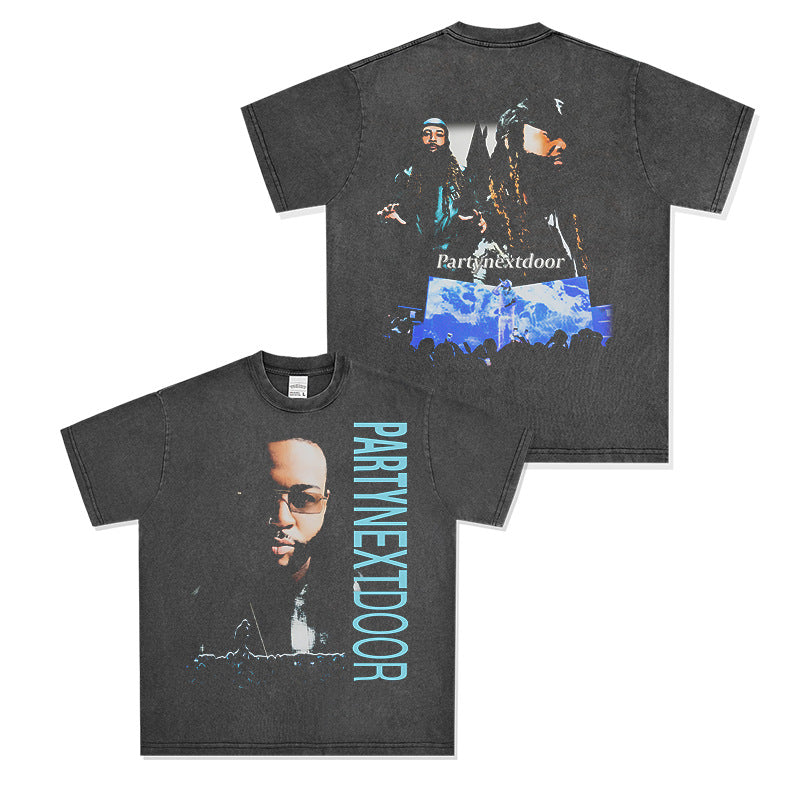 Outfit streetwear vintage hip hop PARTYNEXTDOO print short sleeve t-shirt