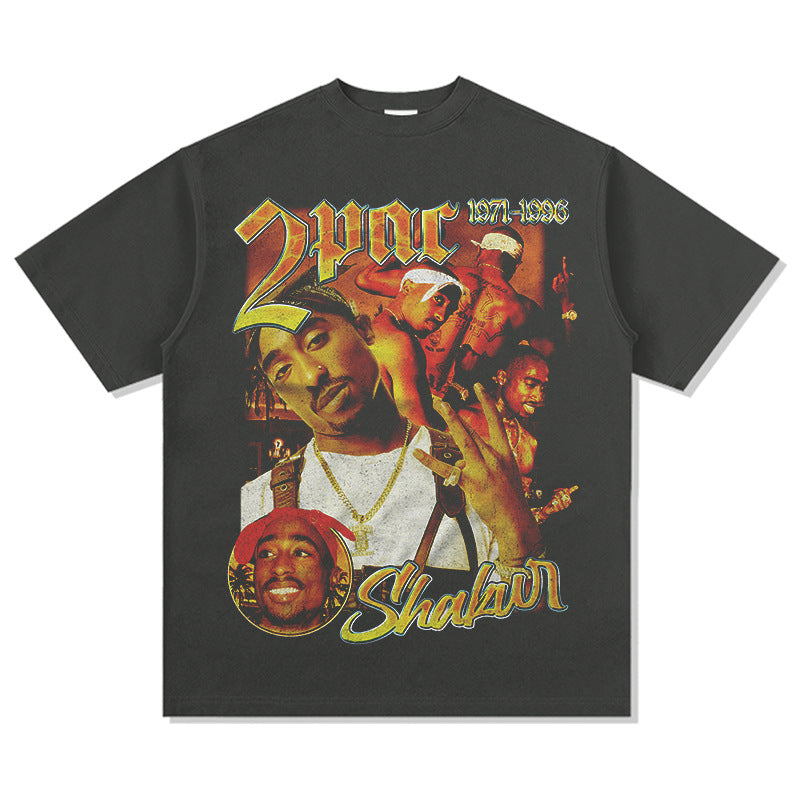 New york hip hop shop hip hop tupac print vintage short sleeve t-shirt