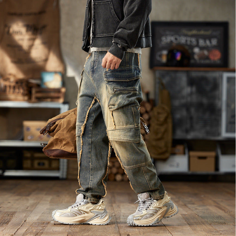 1990 Fashion Jeans Multi-pocket Loose Denim Trousers