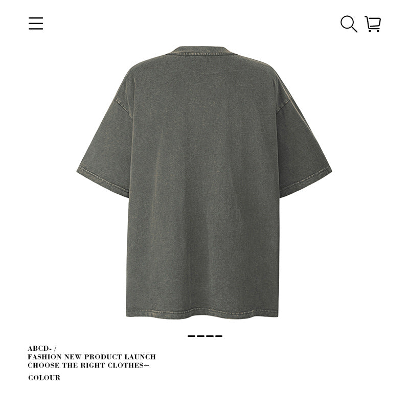 American vintage street T-shirt pure cotton retro men's and women's summer loose