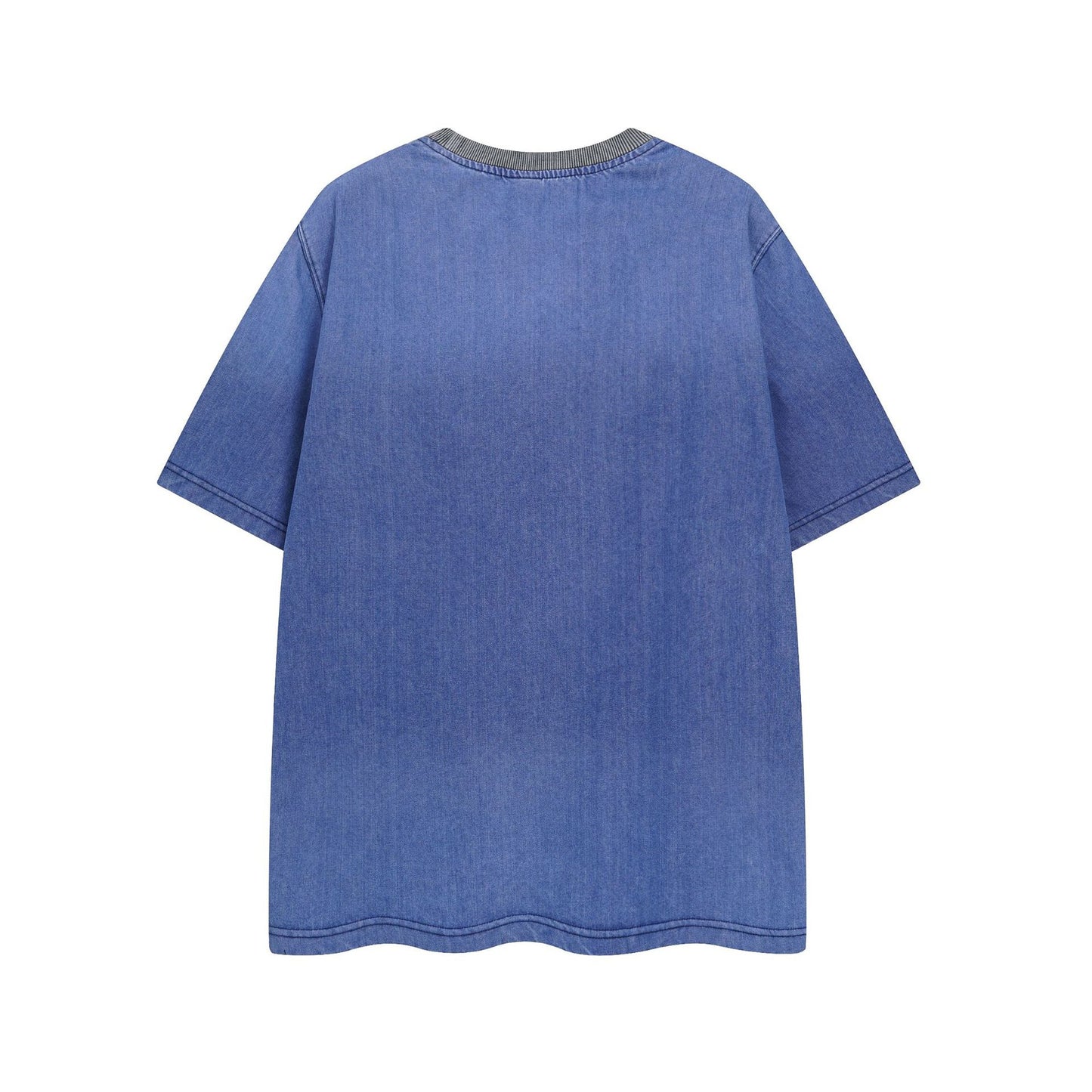 Retro Style Shirt For Men Summer Vintage Embroidery gradual change color washed denim t-shirt short sleeve