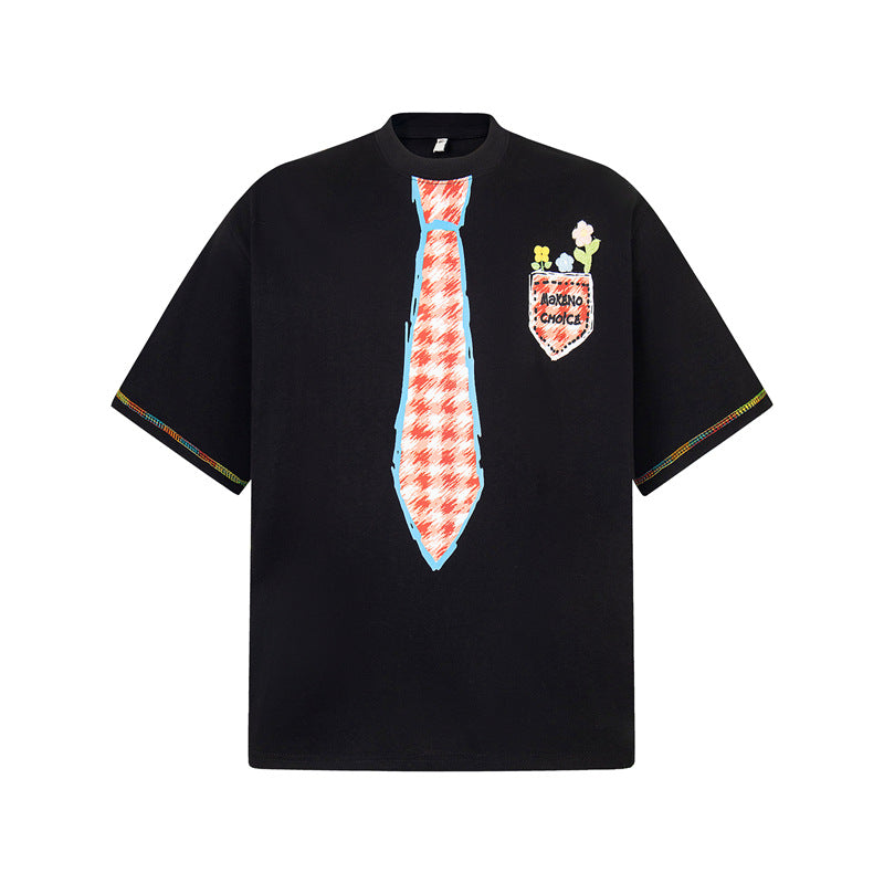 Stone Wash T shirt Vintage Crayon Graffiti Tie Short Sleeve T-Shirt Summer Loose Casual Top