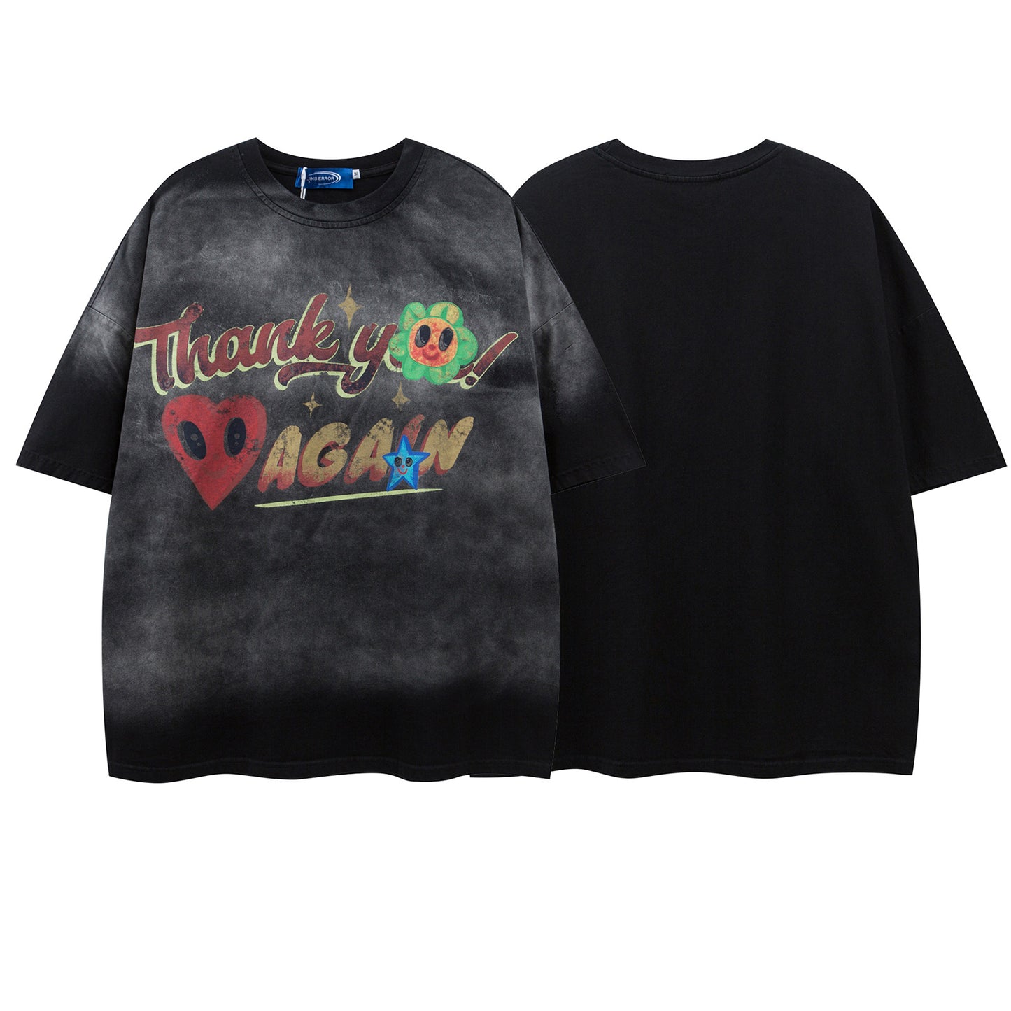Nyc T Shirt Vintage Washed Alphabet Print Crew Neck Short Sleeve T-Shirt Summer Loose Top