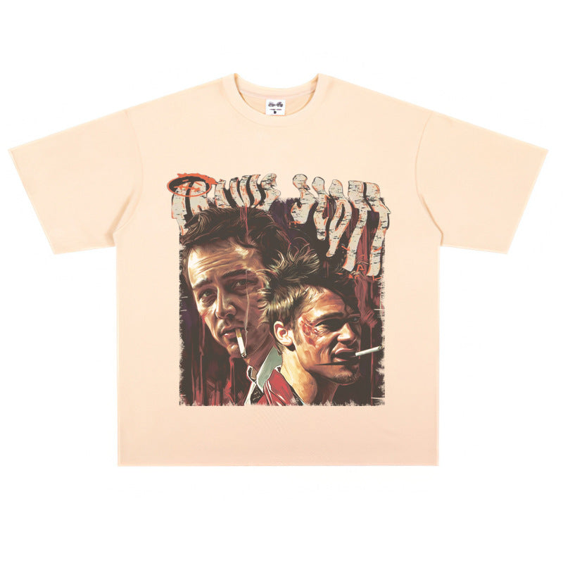 Film Star T Shirt Trendy Cotton Short Sleeve Loose round Neck Retro T-shirt for Men