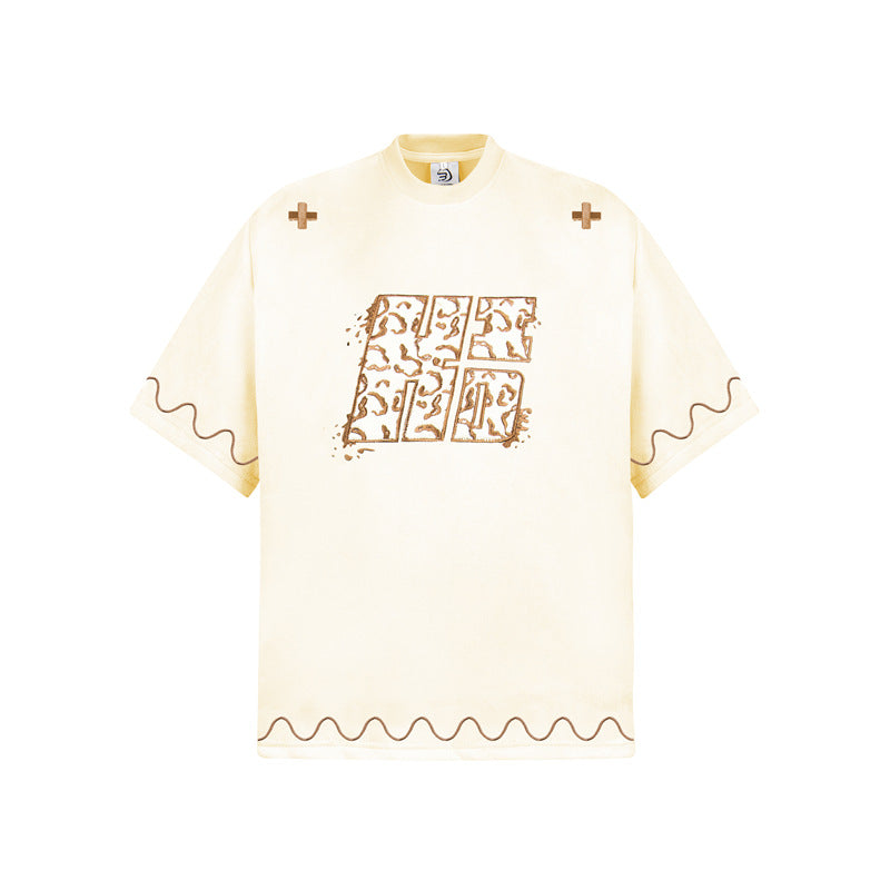 Camisas Retros Cloth Embroidered Short Sleeve T-Shirt Loose T-Shirt