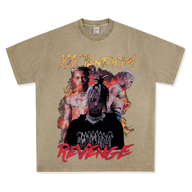 Cool t rapper hip hop rap XXX TENTACION print loose Vintage short sleeve t-shirt