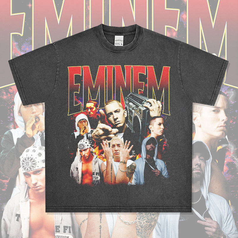 Outfit streetwear vintage hip hop Eminem Eminem print short sleeve t-shirt