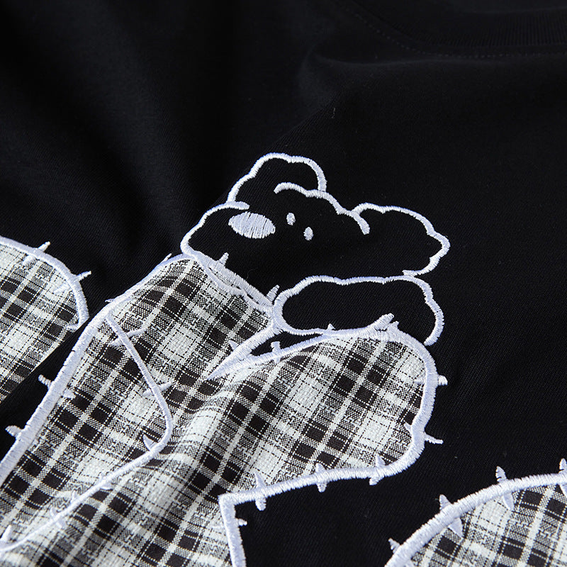 Nostalgia T Shirts Vintage Dog Embroidered Summer Short Sleeve T-Shirt Loose Casual Top