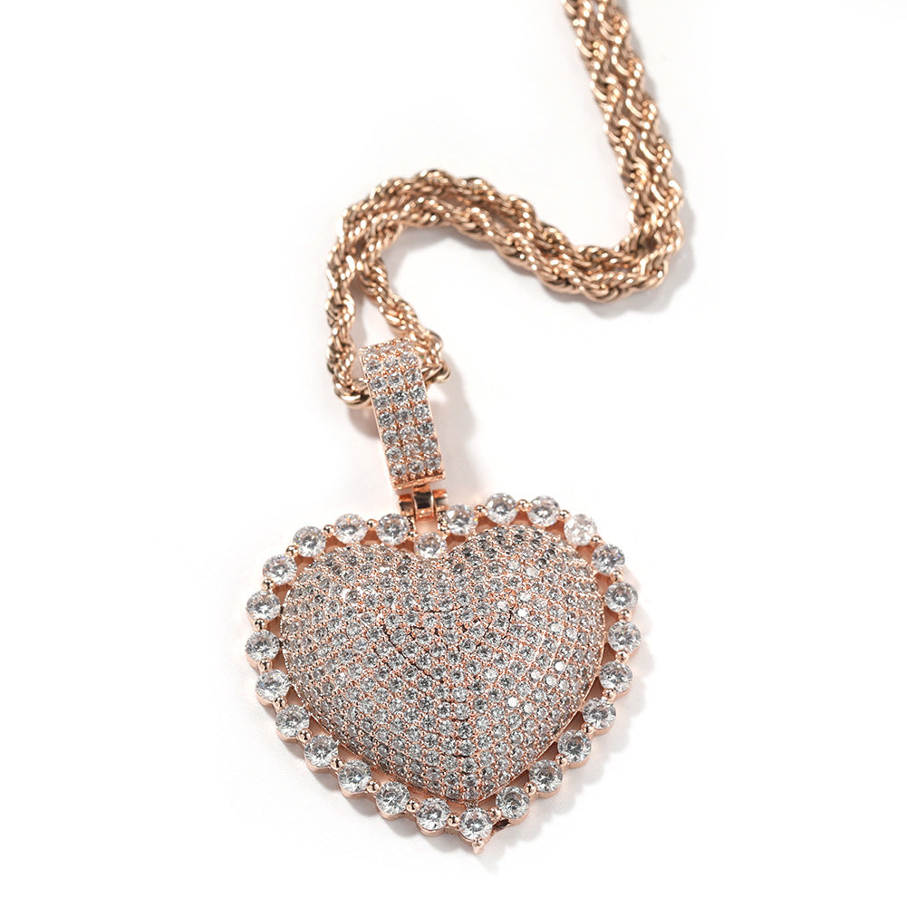 Jewelry Love Copper Zircon Pendant Round Zirconium Pendant Necklace Spectrum St. Valentine's Royalty