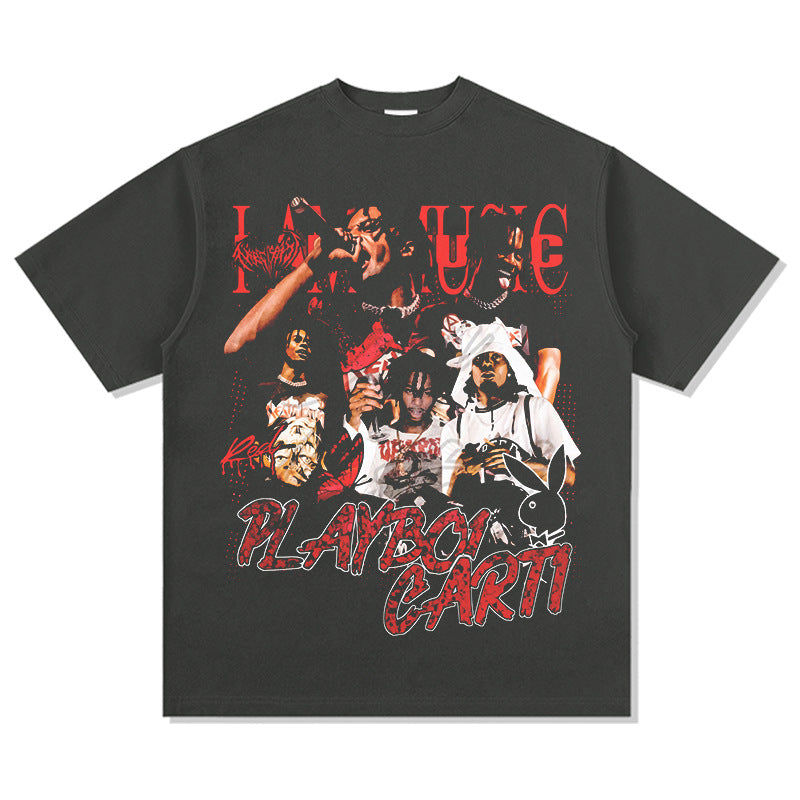 New york hip hop shop retro hip hop play less playbois carti print short sleeve t-shirt