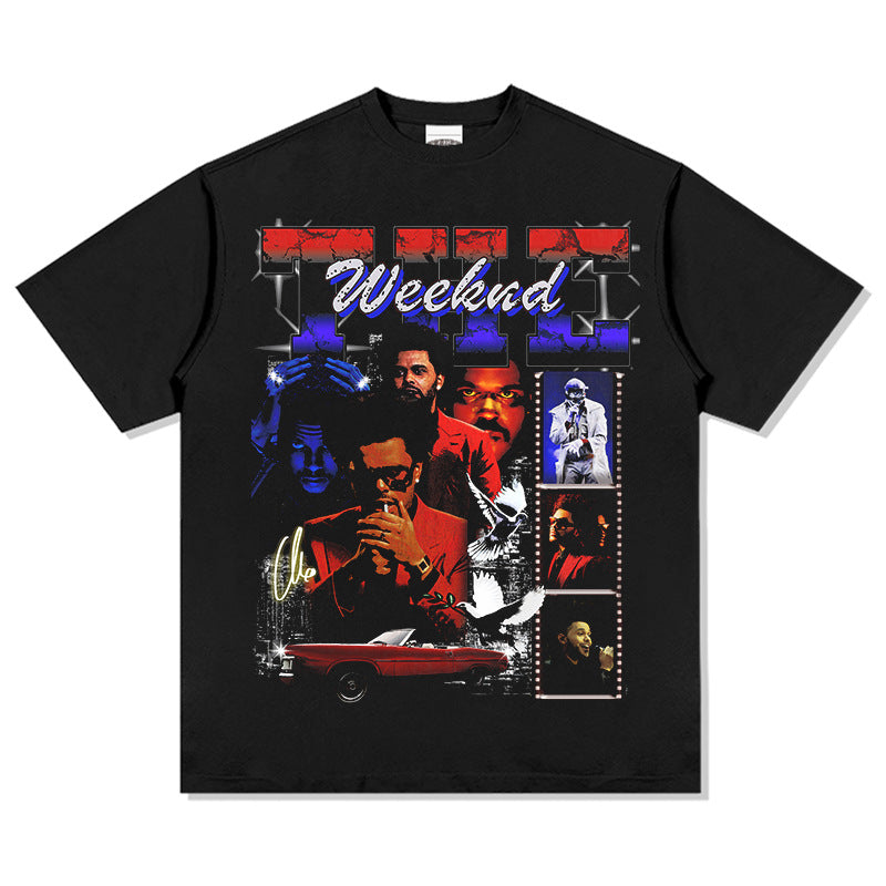 Streetwear masculino vintage, hip hop the Weeknd print short sleeve t-shirt