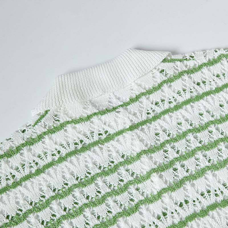 Nyc 1990 Shirt Summer Vintage Striped Knitted Hollow POLO Shirt Lapel