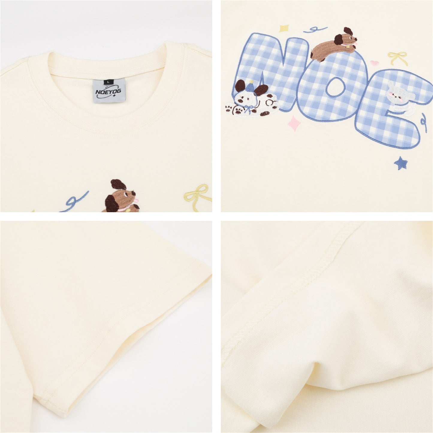 Nyc T Shirt Vintage Puppy Embroidery Crew Neck Short Sleeve T-Shirt Oversize T-Shirt