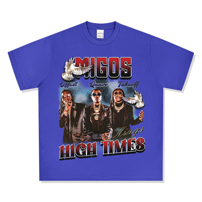 Cool t rapper hip hop team Migos print short sleeve wash