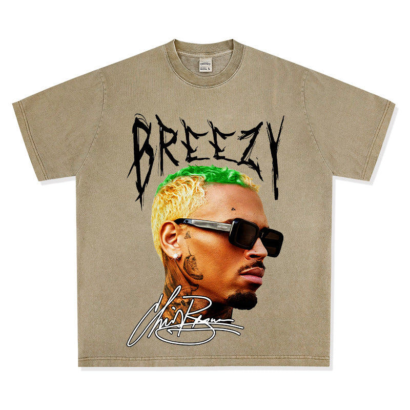 New york hip hop shop vintage brown, print short sleeve t-shirt