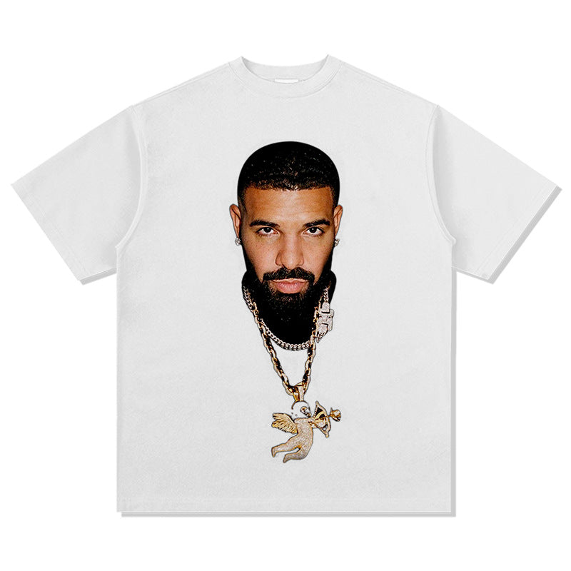 Outfit streetwear Vintage Hip Hop Drake Big Head Print Short Sleeve T-Shirt