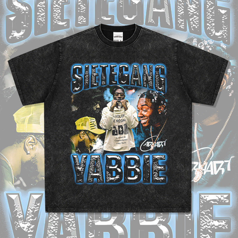 Outfit streetwear vintage hip hop SieteGang Yabbie print short sleeve t-shirt