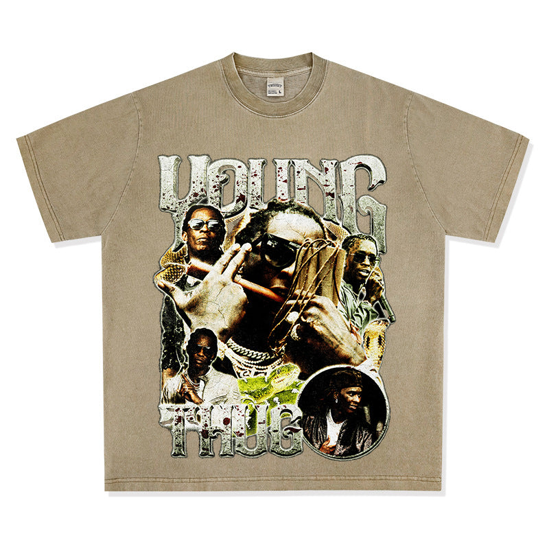 Cool t rapper vintage hip hop Young Thug print short sleeve t-shirt