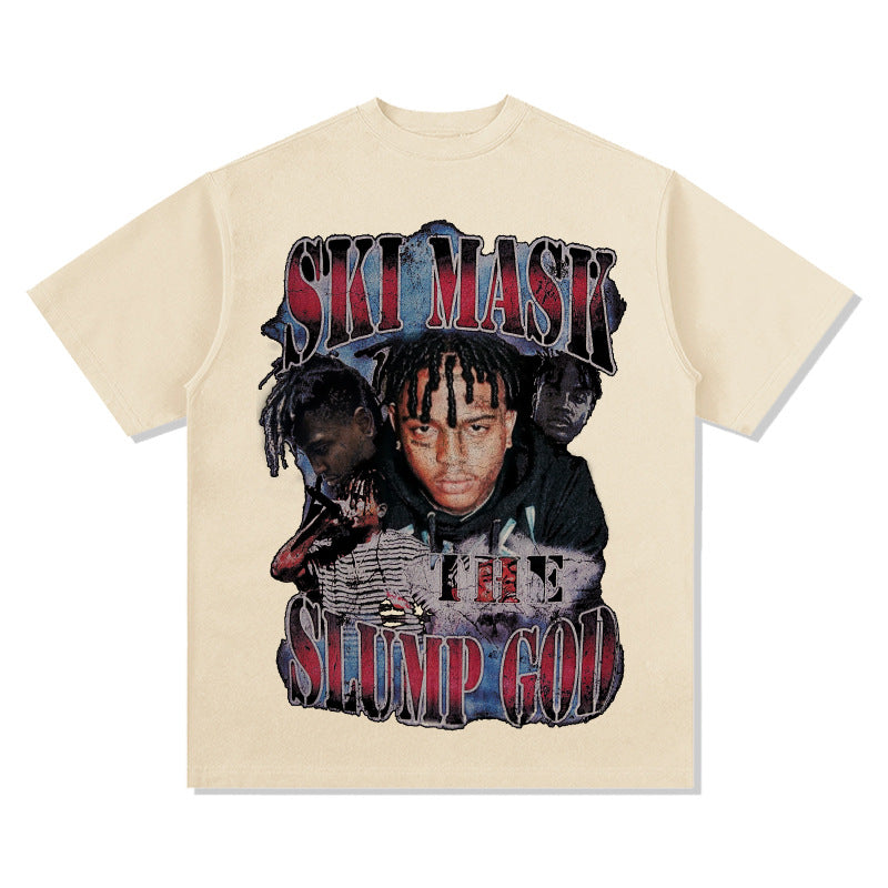 Cool t rapper SKI MASK HIPHOP hip hop character print t-shirt loose Vintage short sleeve top