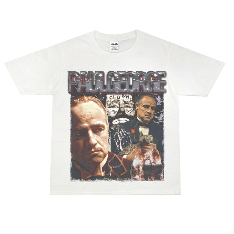 Film Star T Shirt Cotton Short Sleeve Loose round Neck Retro Design T-shirt for Men