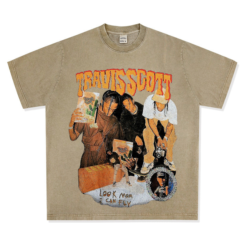 New york hip hop shop hip hop travis scott print long sleeve short sleeve t-shirt