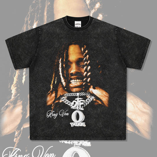 Streetwear masculino vintage hip hop King Von print short sleeve t-shirt