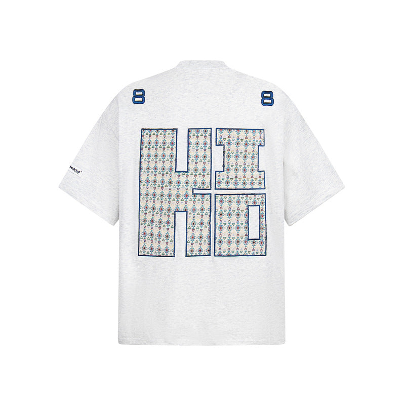Camisas Retros Vintage Embroidered Alphabet Loose Short Sleeve T-Shirt