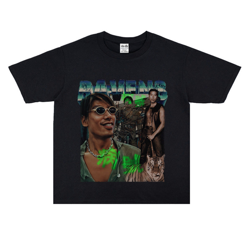 Film Star T Shirt Trendy Cotton Short Sleeve Loose round Neck Retro Heavy T-shirt