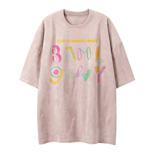 US drip outfits Summer Vintage Colorful Letter Print Casual Loose Short Sleeve T-Shirts