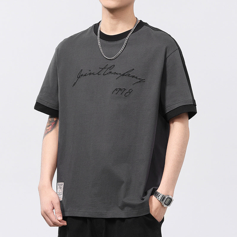Men T-shirts Vintage Short Sleeve Summer Embroidered Loose Top