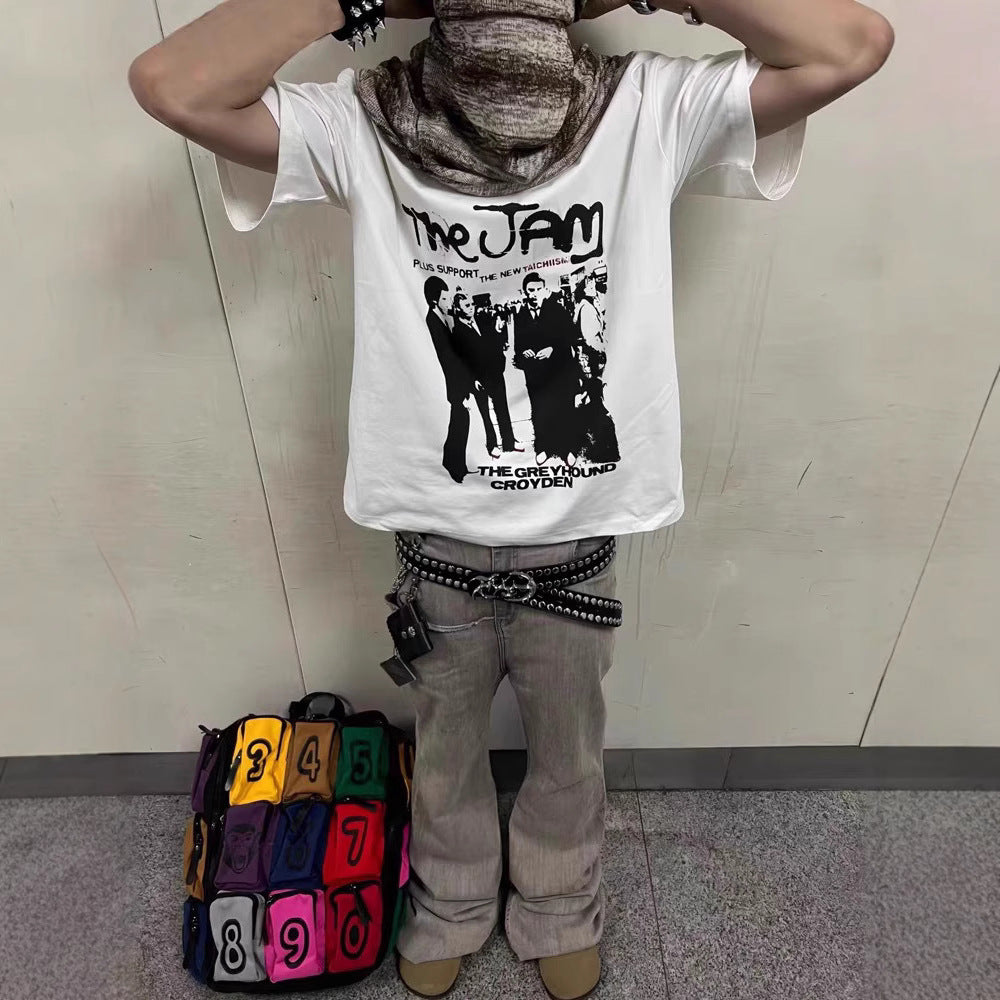 Streetwear Eua t shirt vintage portrait thejam band short wide short sleeve t-shirt