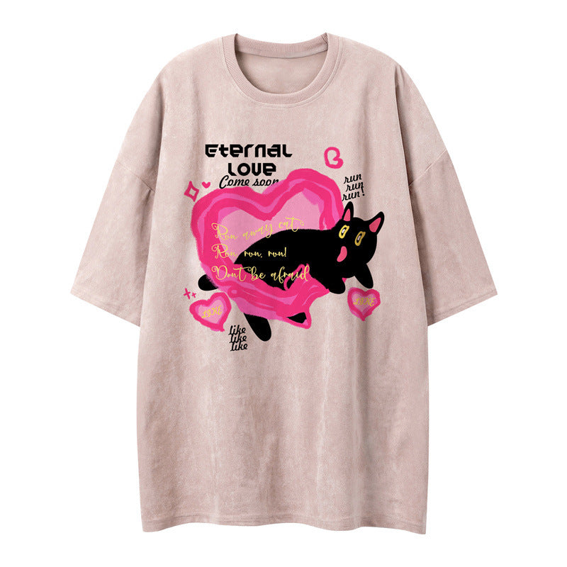 US drip outfits summer vintage love pussy casual loose short sleeve T-Shirts